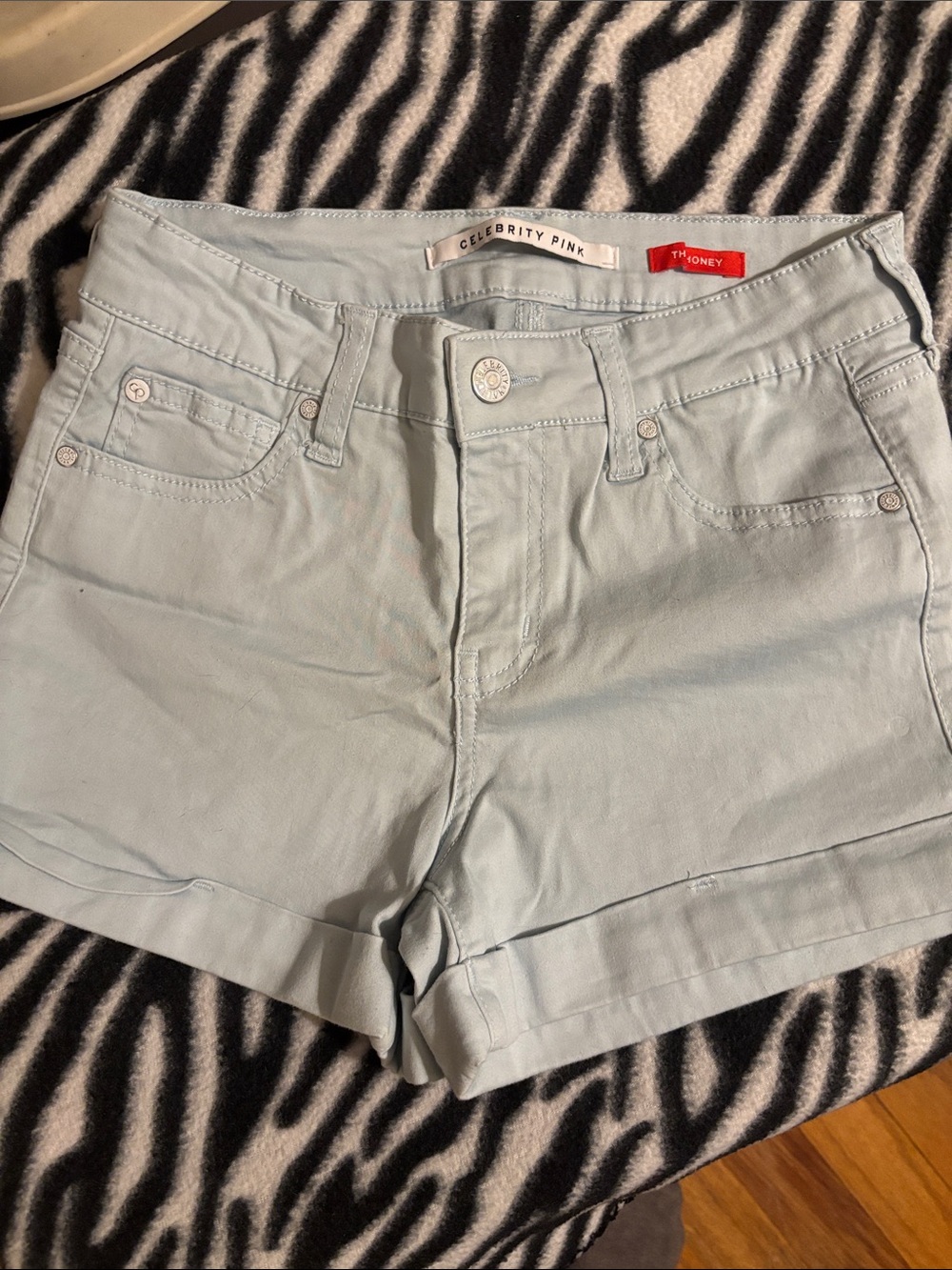 Celebrity Pink Pastel Blue Cuffed Denim Shorts